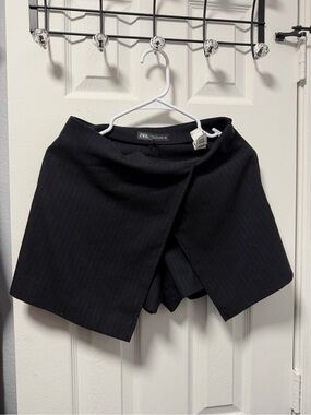 Zara Black Pinstripe Wrap-Front Skort